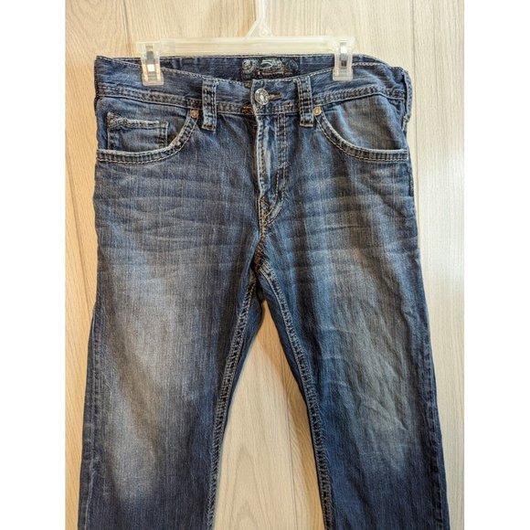 MENS SILVER ZAC FLAP Pockets Mens 33 x 30 Blue Jeans Denim Thick Stitch **34x30 - Picture 3 of 11